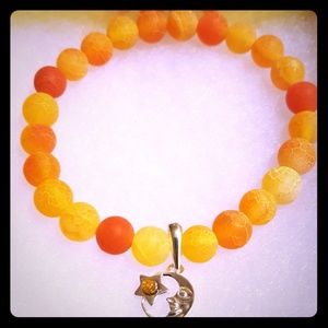 🌜💛Orange Agate & Amber Moon Bracelet💛🌛